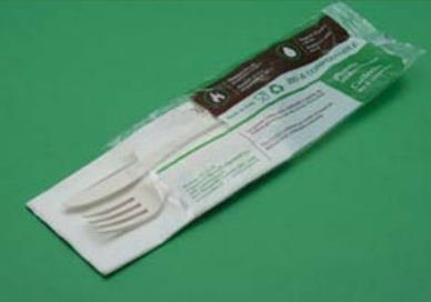 Biodegradable cutlery meal kit (fork, knife and 2-ply napkin)