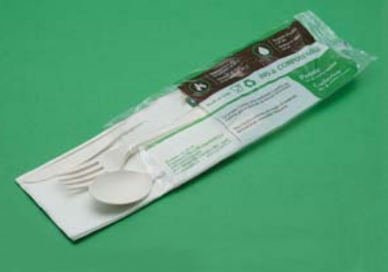 Biodegradable cutlery meal kit (fork, spoon, knife and 2-ply napkin)